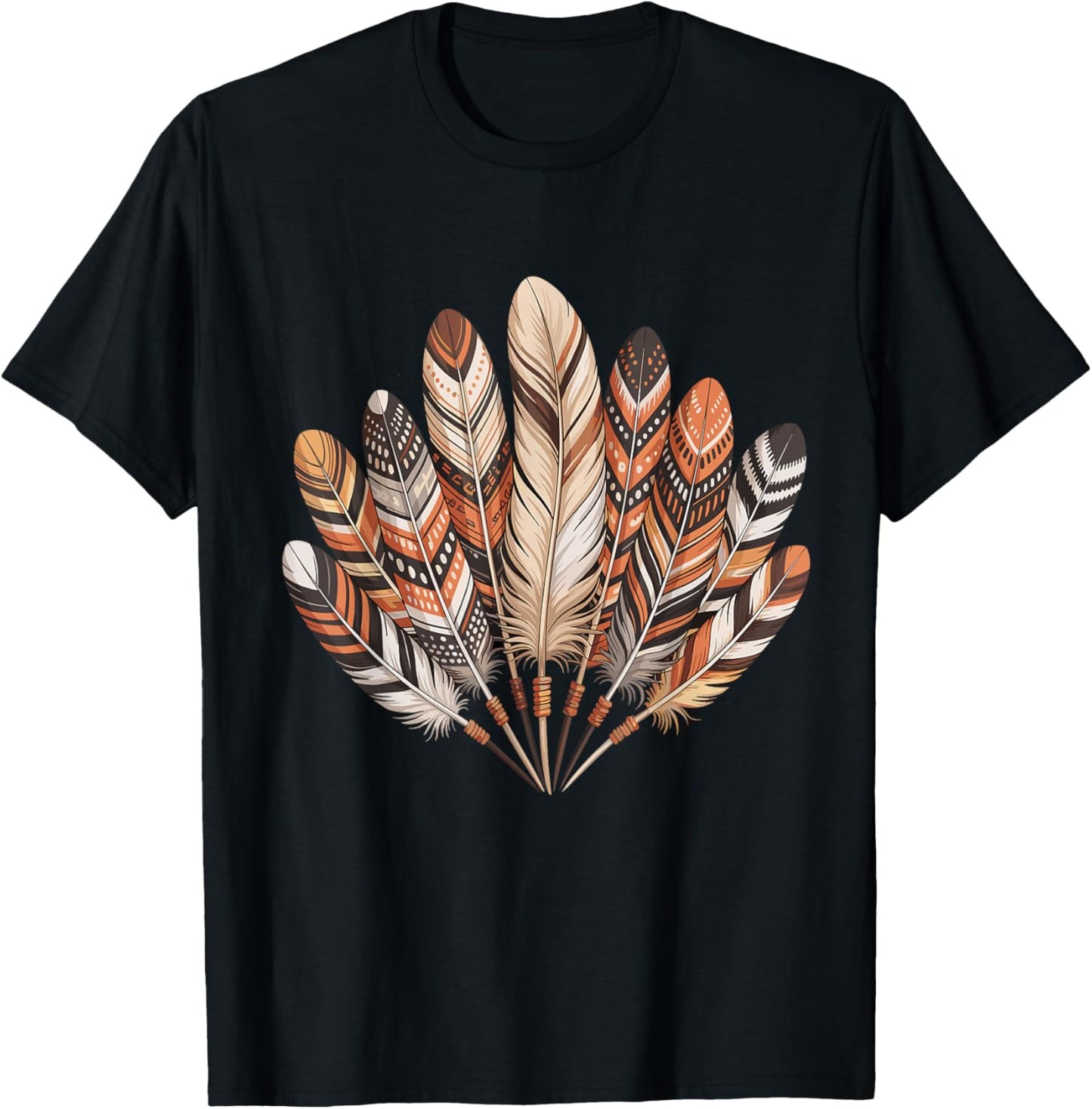 Southwest Native American Indian Tribal Colorful Feather T-Shirt - T-Shirt | Black