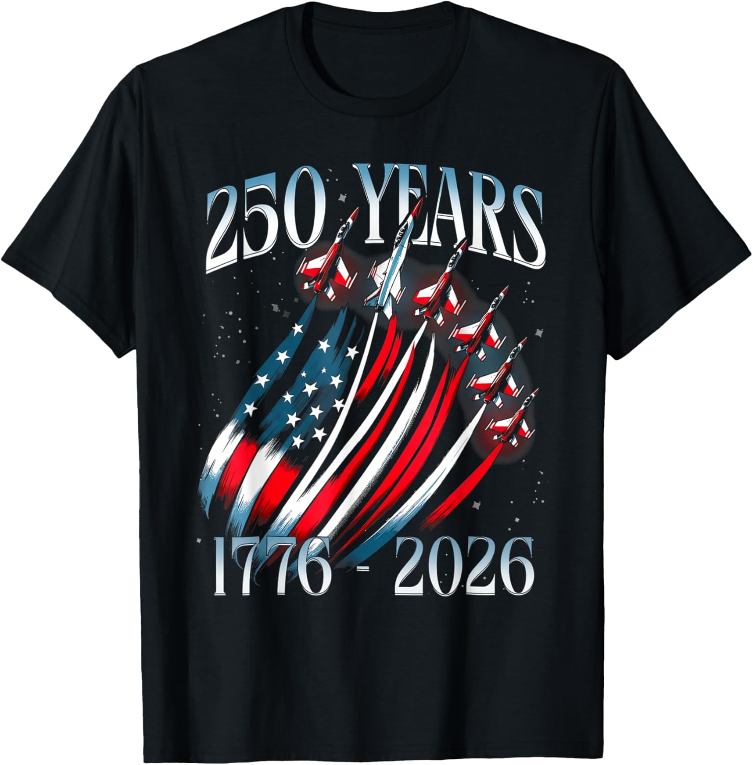 250th Anniversary America Jet Flag 250 Years 4th of July T-Shirt - T-Shirt | Black