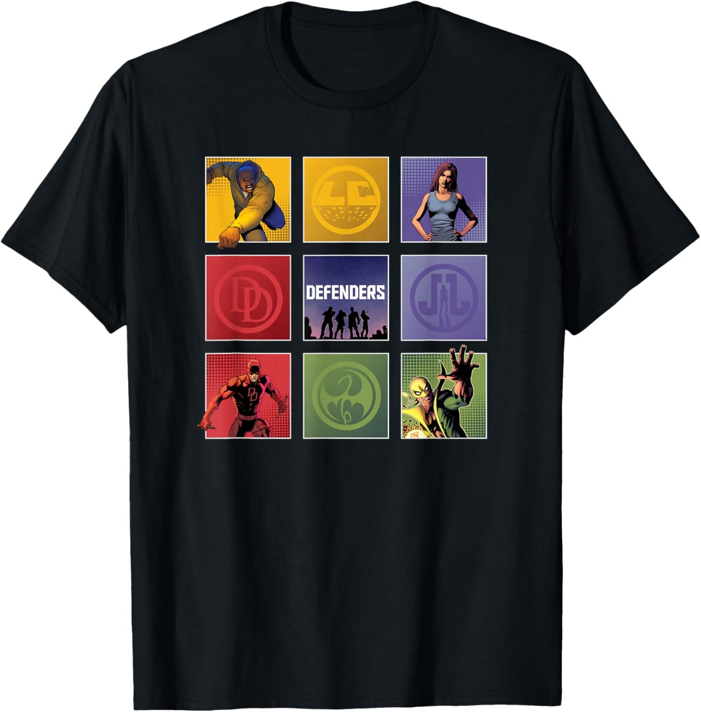 Marvel Comics The Defenders Colorful Boxed Up T-Shirt - T-Shirt | Black