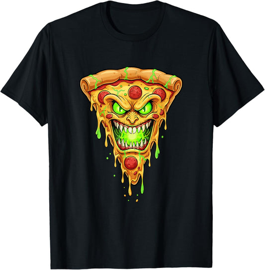 Evil Mutant Pizza Slice Acid Horror Face T-Shirt - T-Shirt | Black