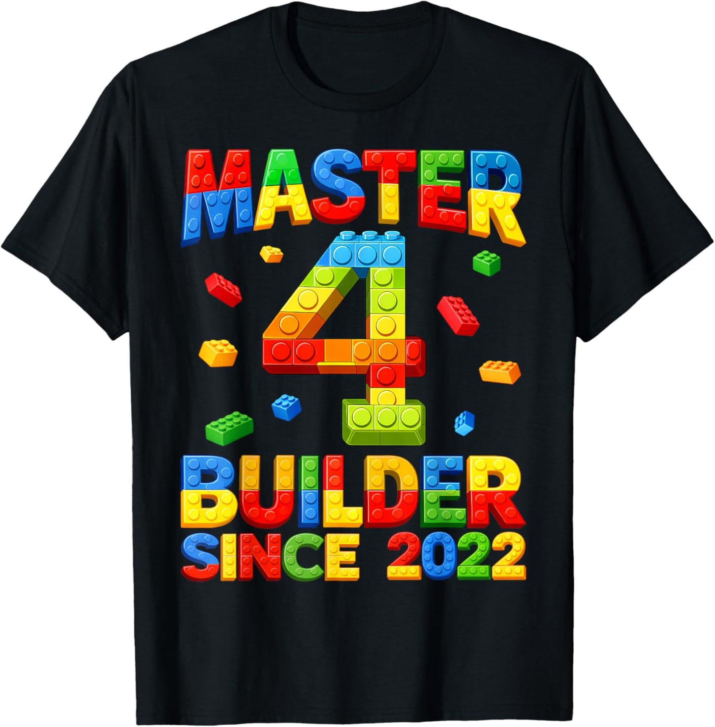 Master Builder 4th Birthday 2022 4 Years Old Building Brick T-Shirt - T-Shirt | Black