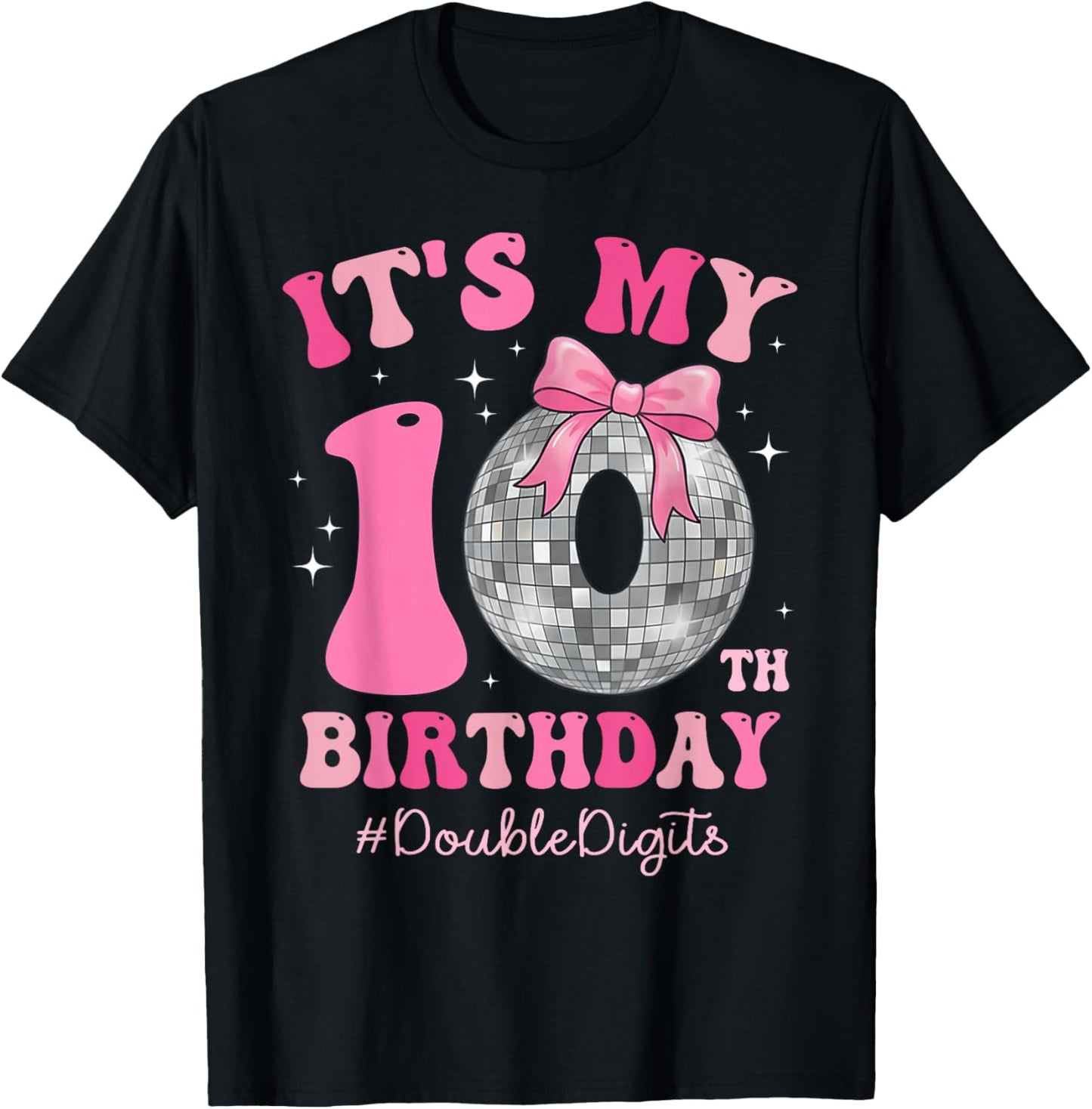 It's My 10th Birthday Girl Double Digits Bow Disco Ball T-Shirt - T-Shirt | Black