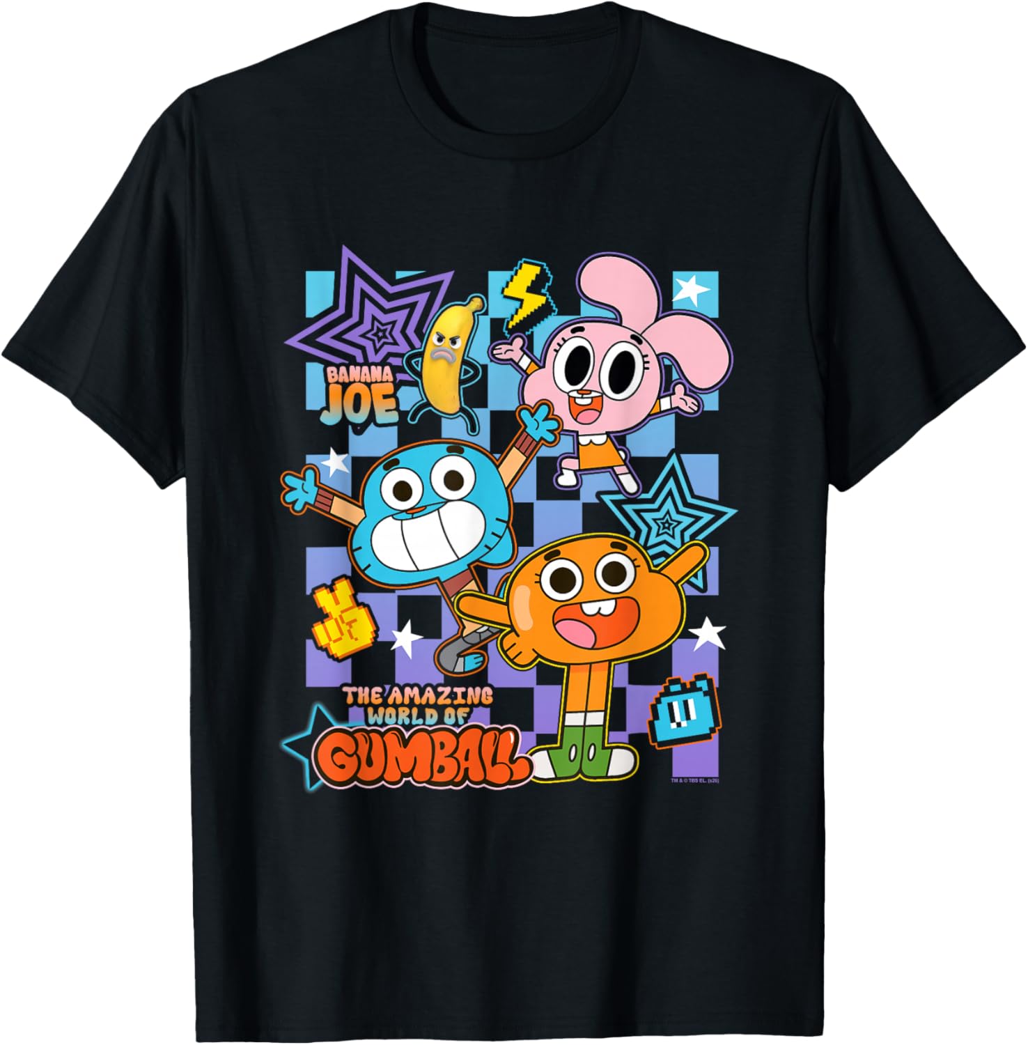 TAWOG Colorful Checkerboard Character Collage Cartoon T-Shirt - T-Shirt | Black