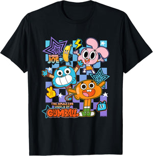 TAWOG Colorful Checkerboard Character Collage Cartoon T-Shirt - T-Shirt | Black