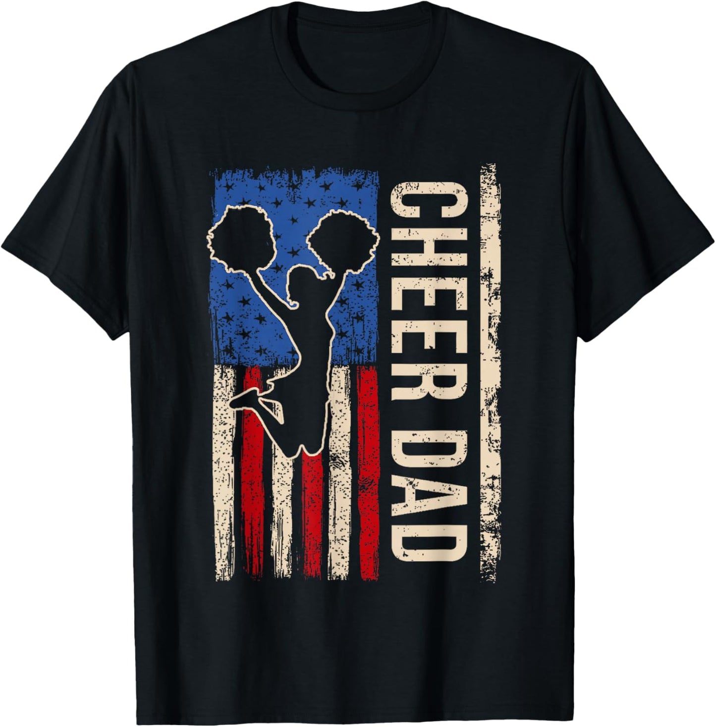 Vintage Cheer Dad Cheerleading American Flag Men Design T-Shirt - T-Shirt | Black