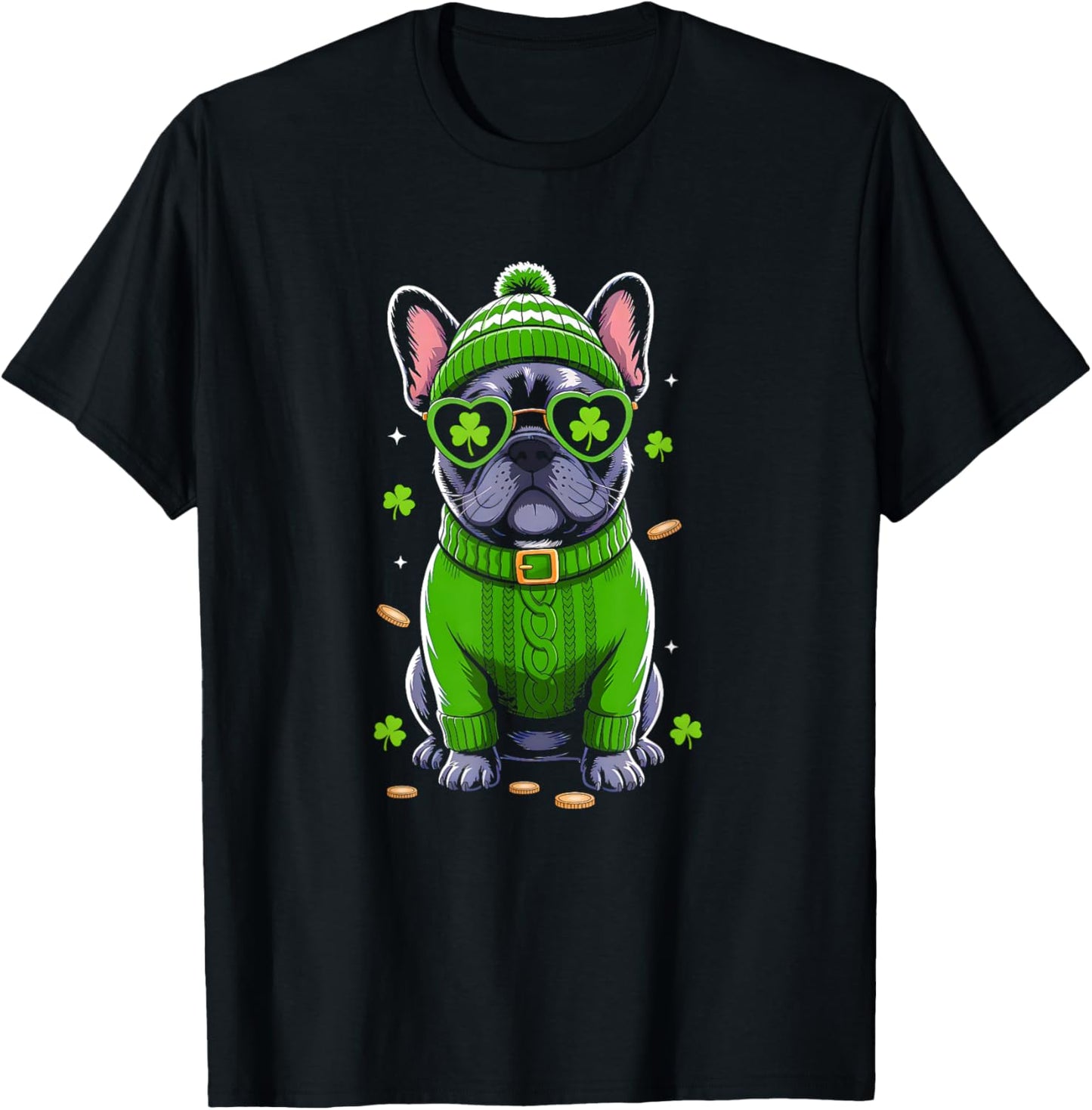 French Bulldog Dog St Patricks Day Lucky Shamrock Dog Lover T-Shirt - T-Shirt | Black