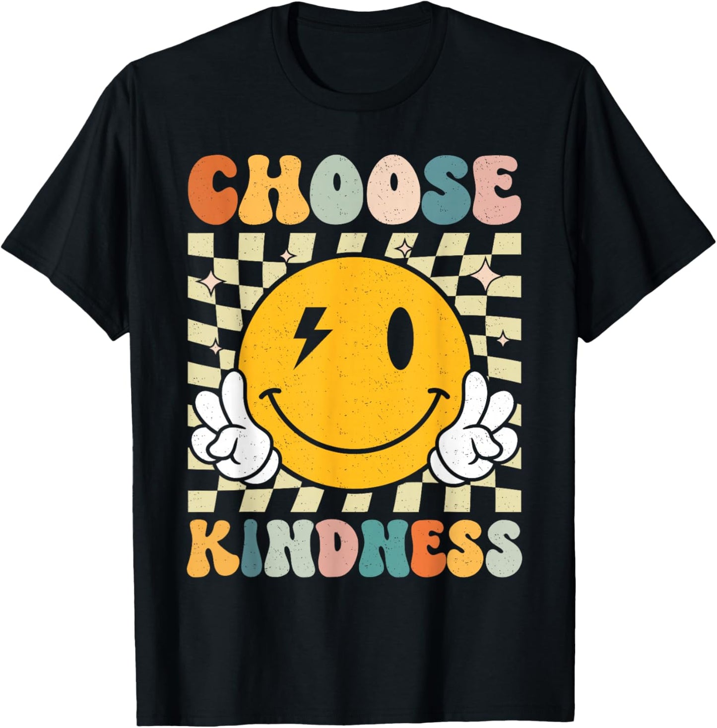 Choose Kindness Smile Face Groovy Be Kind Inspirational Kids T-Shirt - T-Shirt | Black