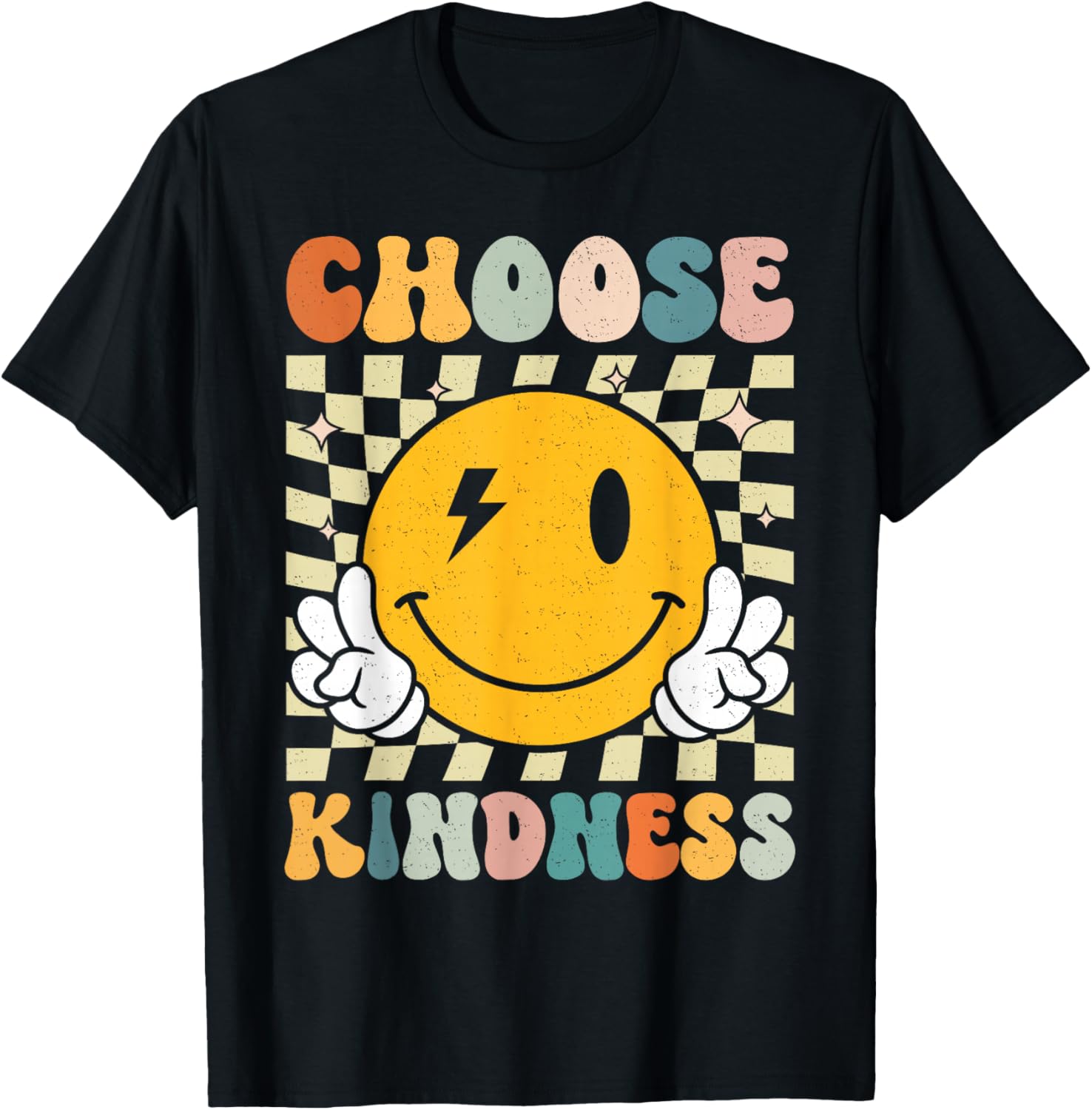 Choose Kindness Smile Face Groovy Be Kind Inspirational Kids T-Shirt - T-Shirt | Black