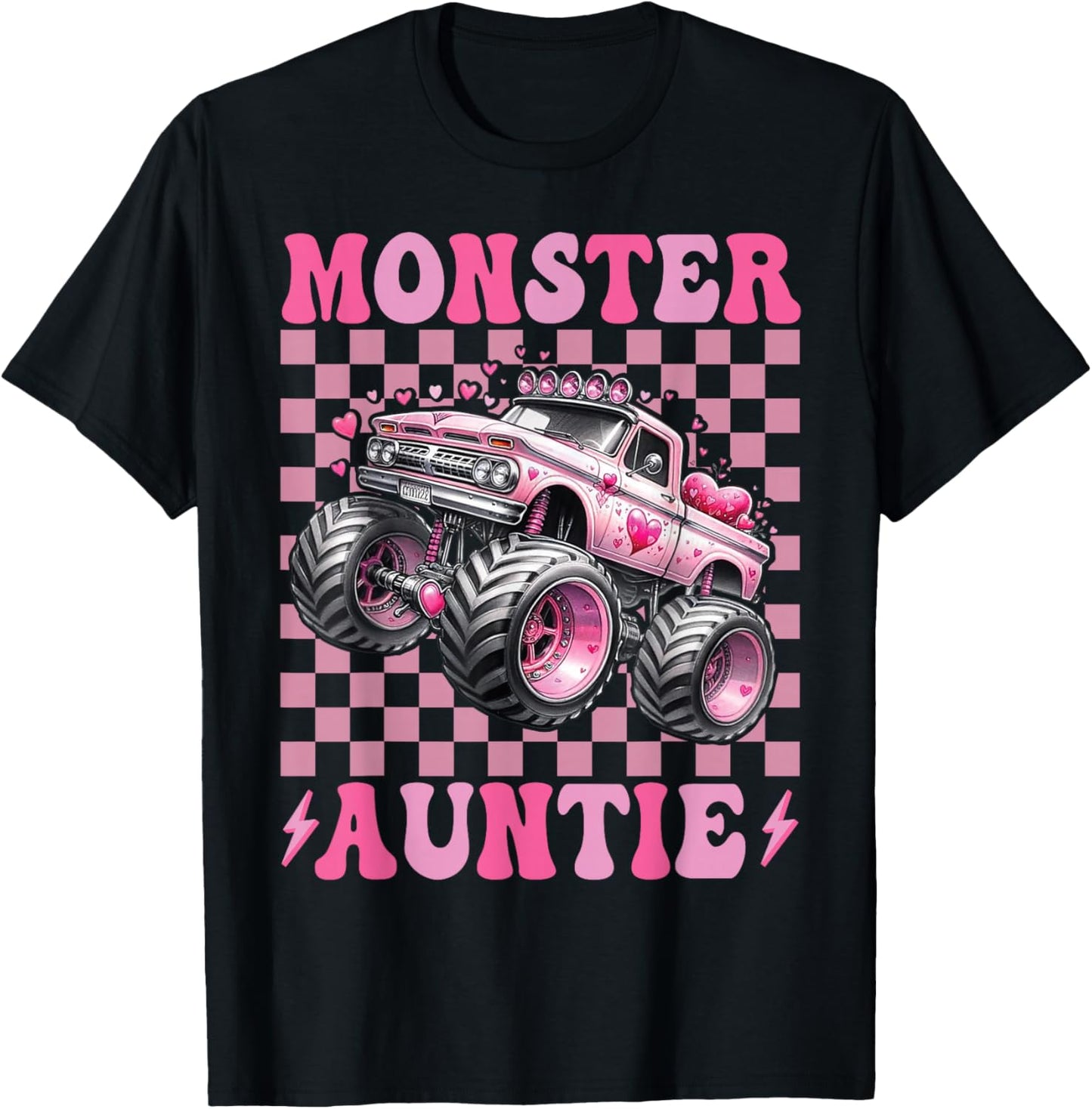 Monster Truck Auntie Family Matching Monster Trucks Birthday T-Shirt - T-Shirt | Black