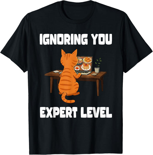 Funny Cat Ignoring You Expert Level Orange Tabby Introvert T-Shirt - T-Shirt | Black