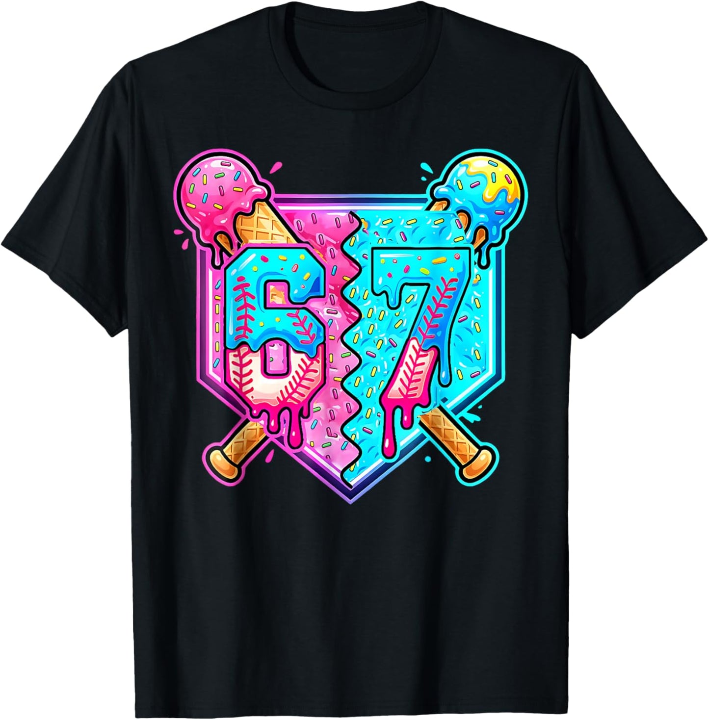 Baseball Drip 67 Six Seven Number 67 Player 67th Birthday T-Shirt - T-Shirt | Black