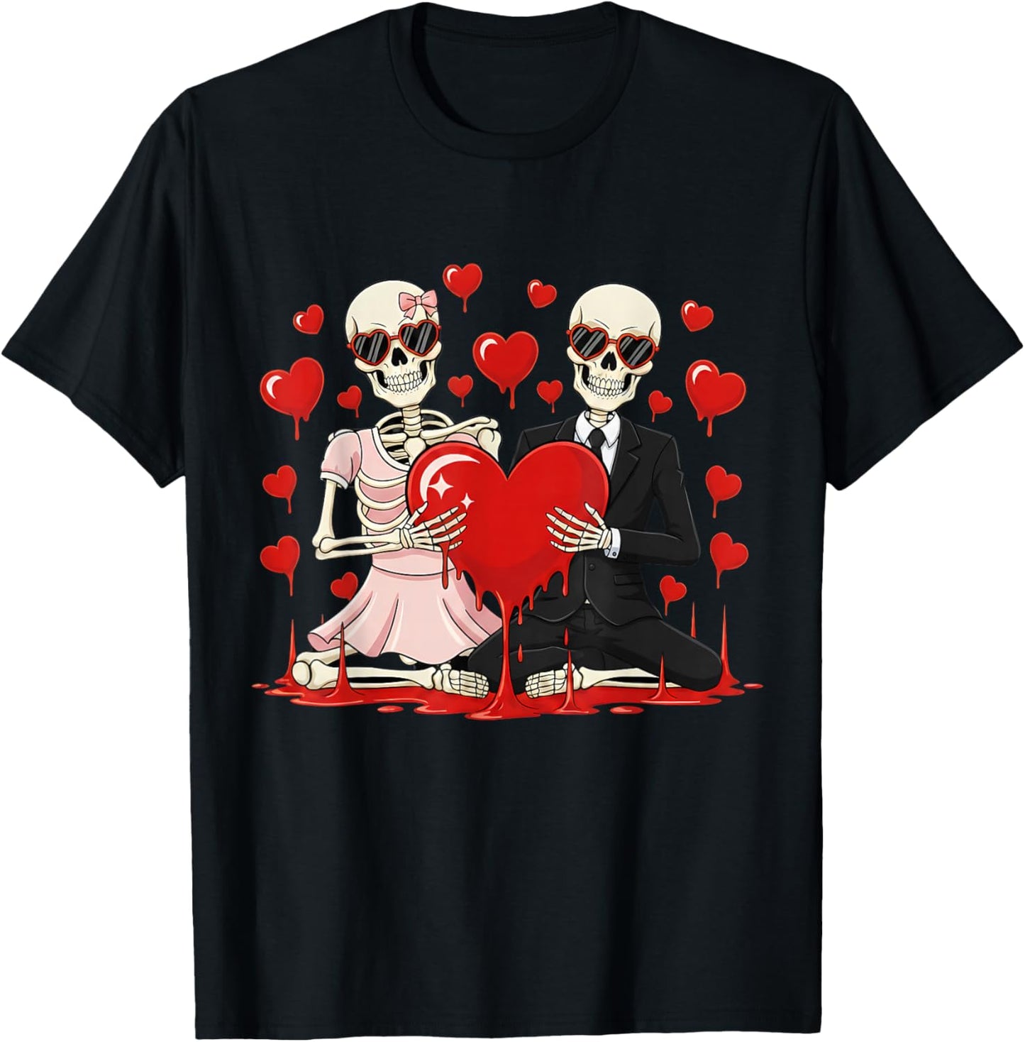 Valentine Skeleton Lover Cute Valentines Day T-Shirt - T-Shirt | Black