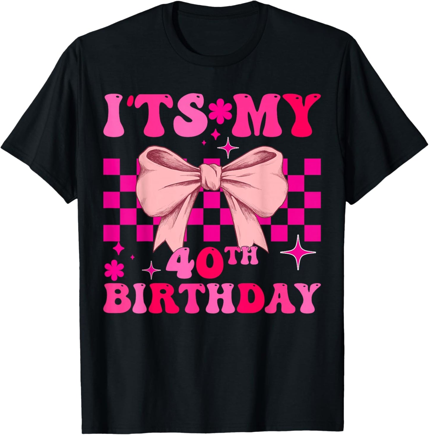 Groovy It’s My 40th Birthday Coquette Bow Girls T-Shirt - T-Shirt | Black