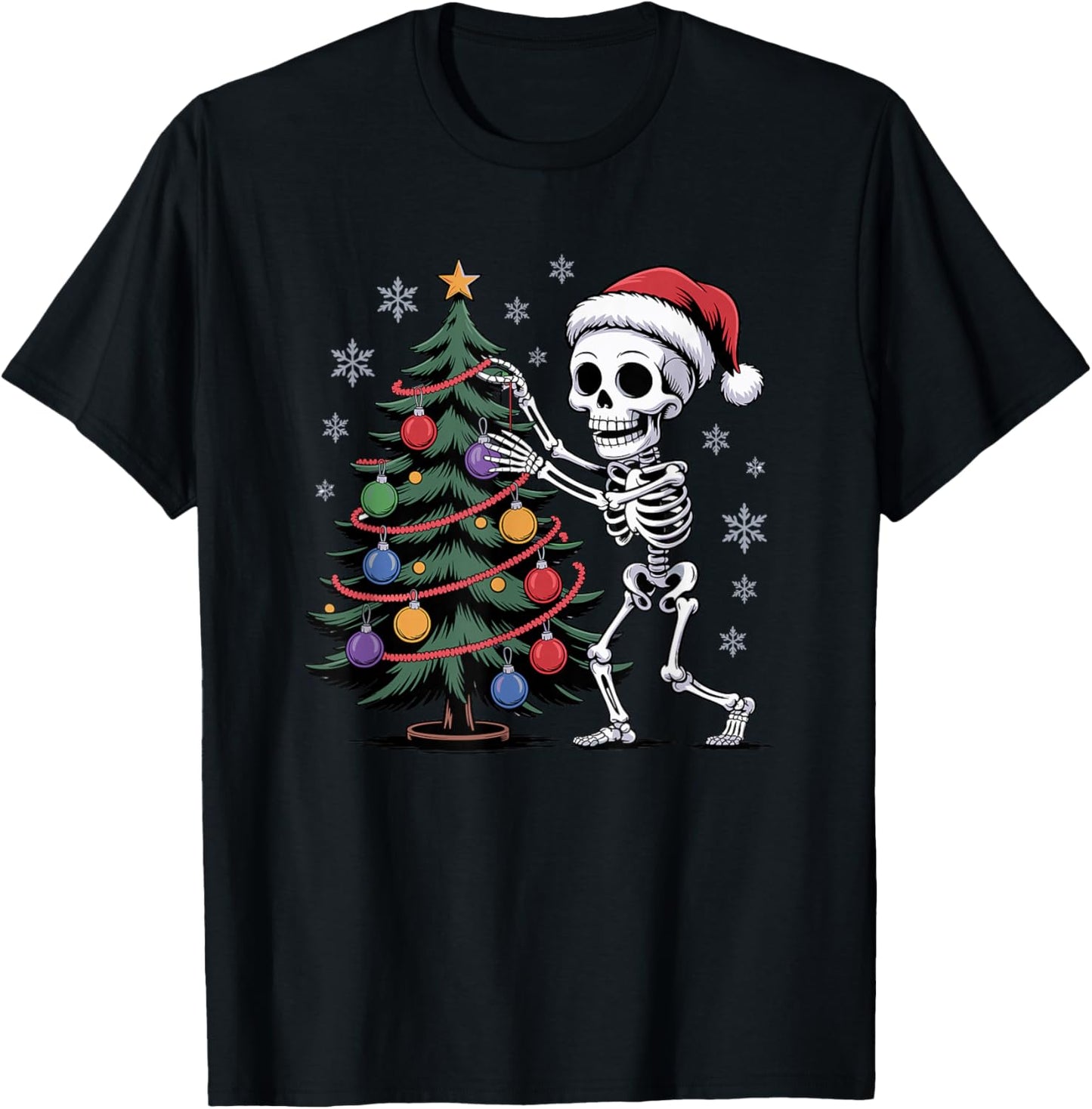 Skeleton Santa Hat Christmas Tree Creepy Cute Xmas T-Shirt - T-Shirt | Black