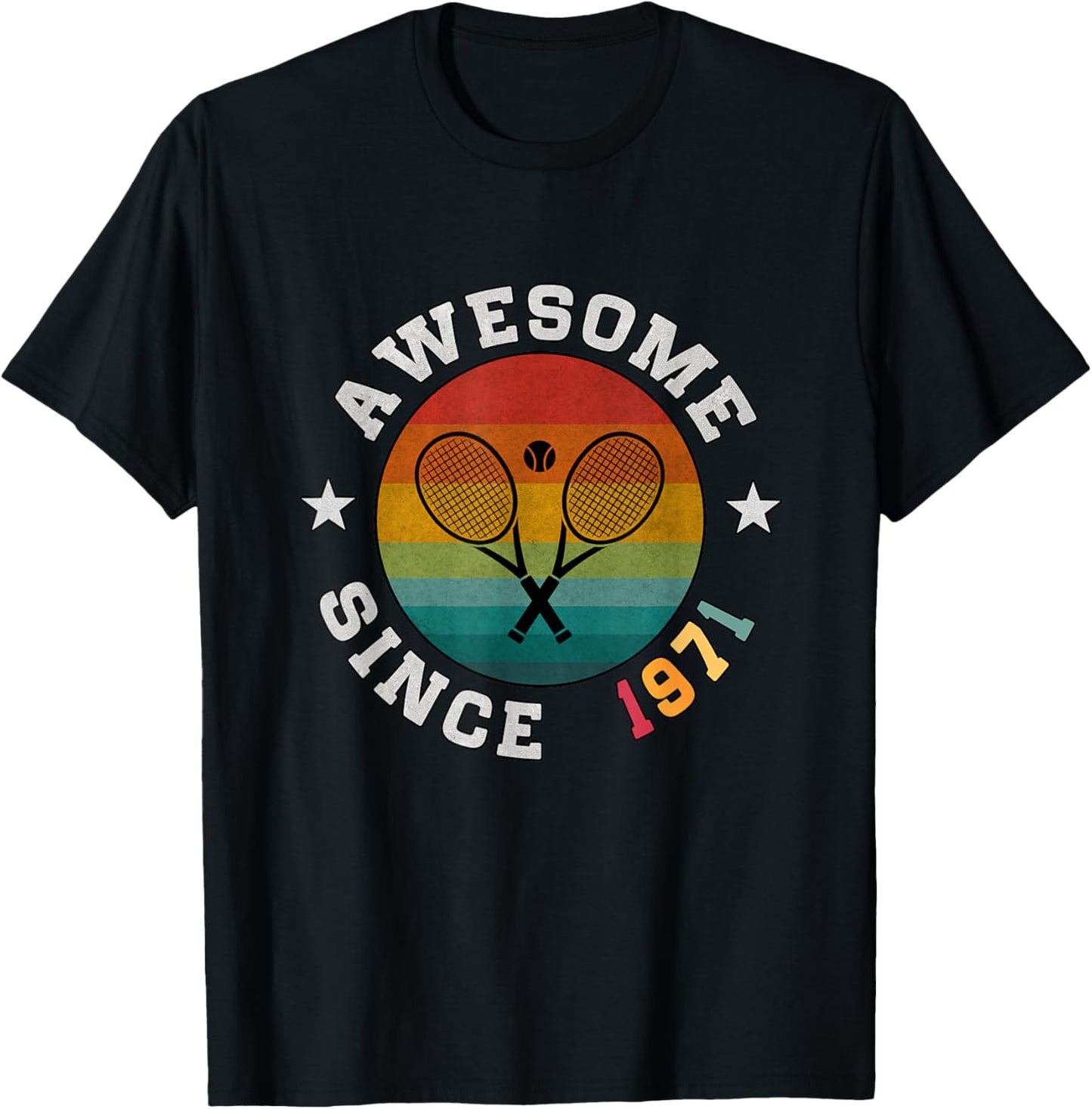 Birthday Tennis Player Gift 55 Years Old Awesome Since 1971 T-Shirt - T-Shirt | Black