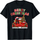 Black Lab Labrador Dog Red Truck Merry Christmas Lights Xmas T-Shirt - T-Shirt | Black
