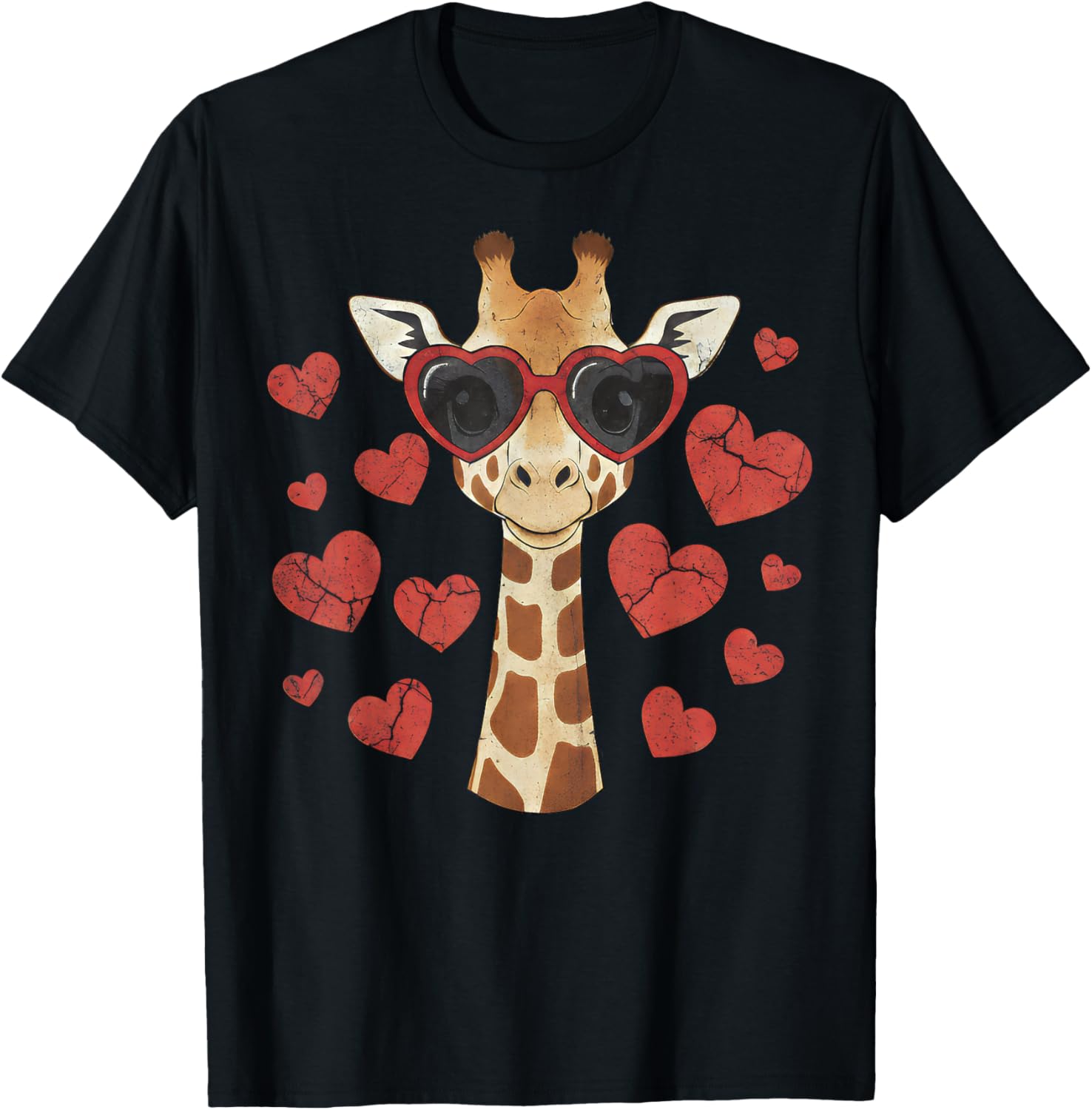 Giraffe Heart Glasses Cute Valentines Day Animal Lover T-Shirt - T-Shirt | Black