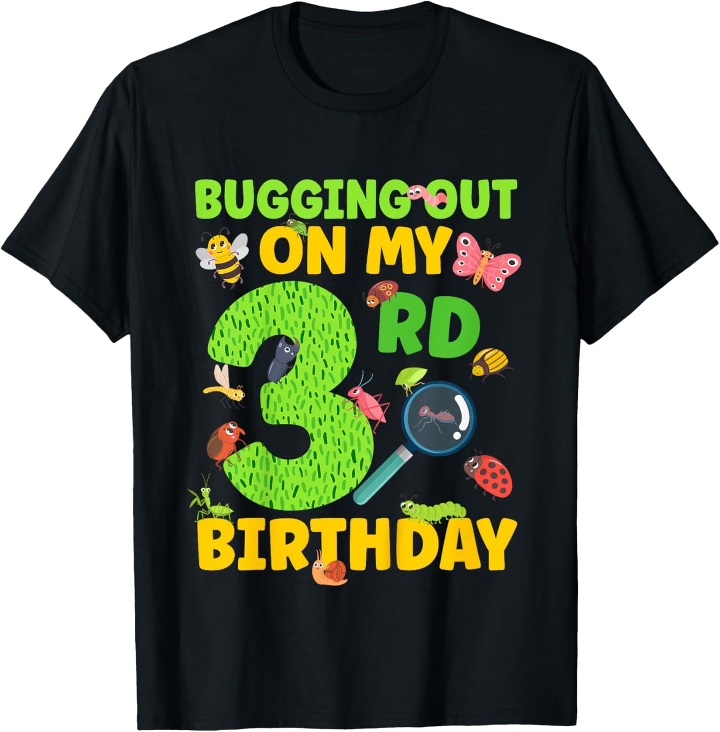 3rd Bug Birthday Party 3 Year Old Bugs Birthday T-Shirt - T-Shirt | Black