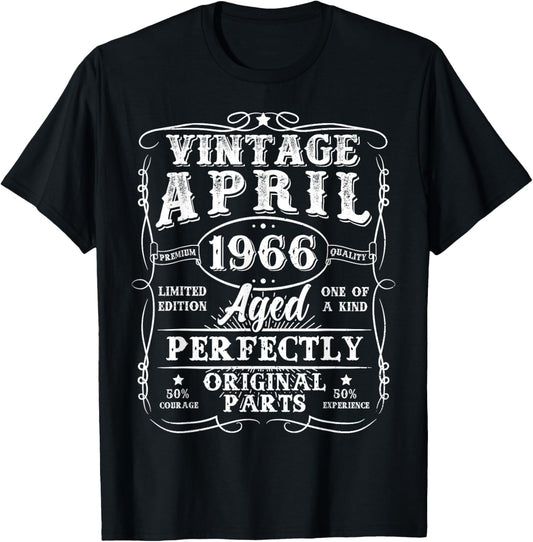 Retro 60 Year Old April 1966 Vintage 60th Birthday Men Dad T-Shirt - T-Shirt | Black