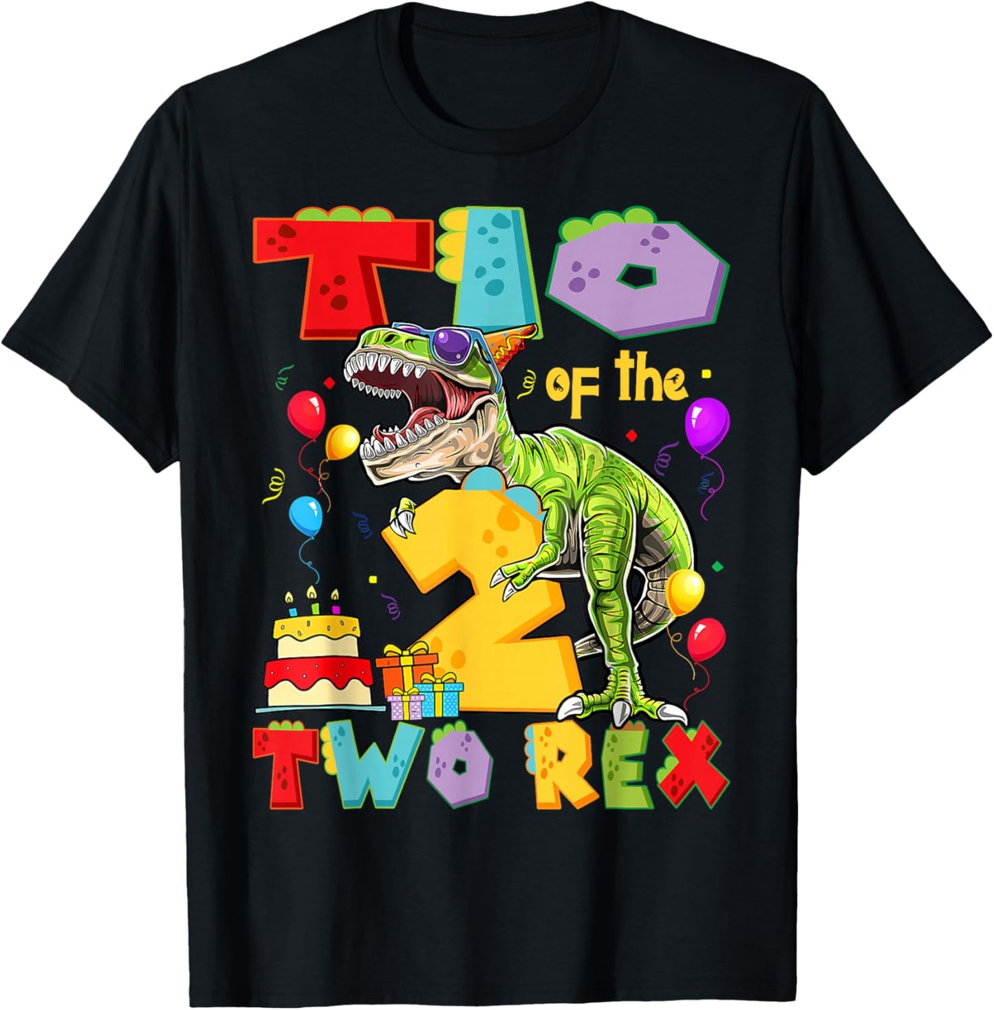 TIO of The Two Rex 2nd Birthday Boy Dinosaur T-Rex T-Shirt - T-Shirt | Black