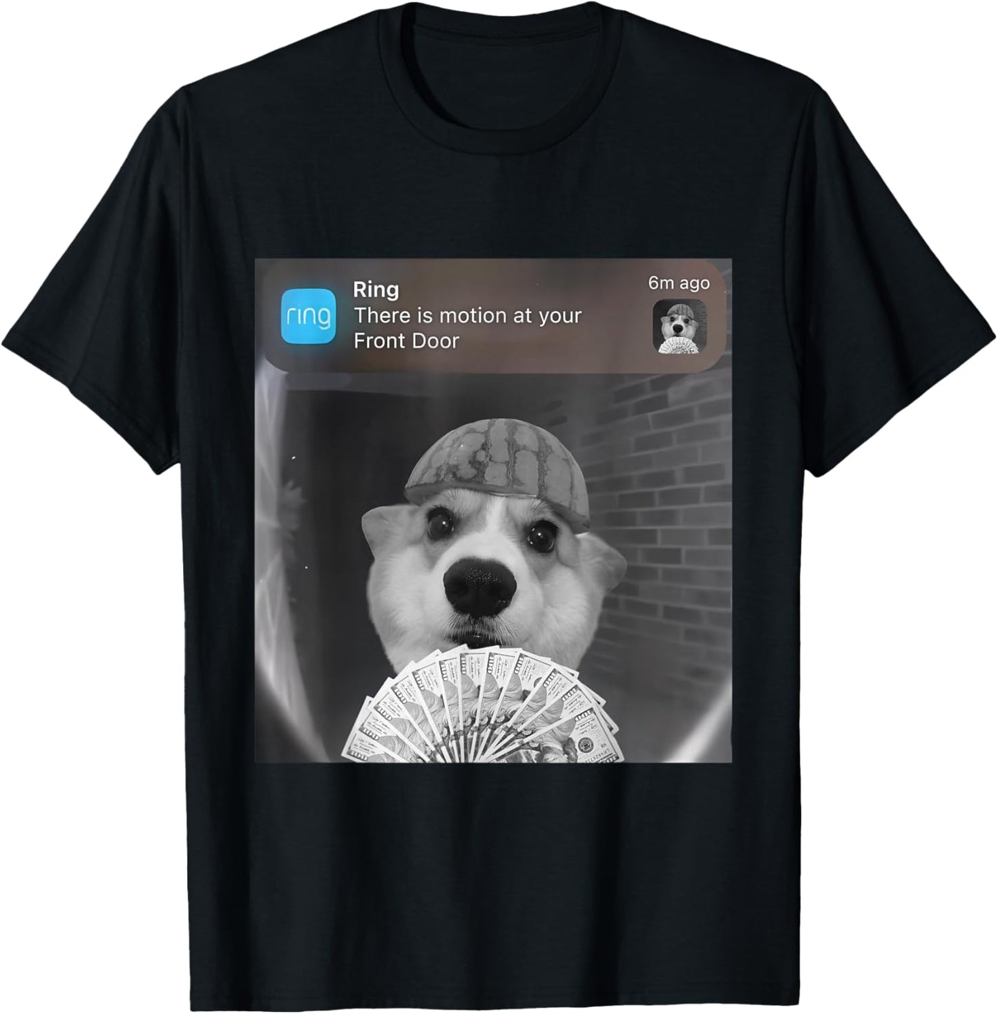 Ring There is Motion at Your Front Door Funny Meme Cute Dog T-Shirt - T-Shirt | Black