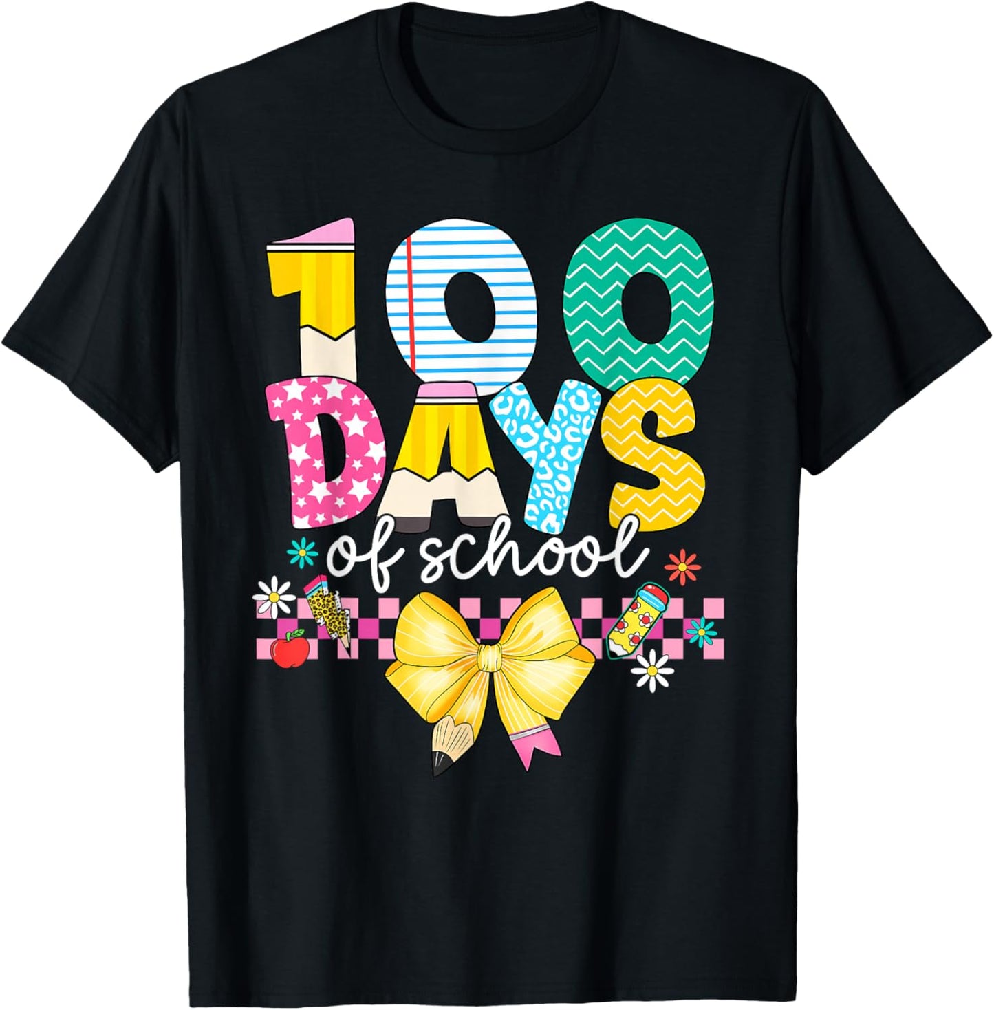 Retro Groovy Happy 100 Days of School Teacher Kid Girls Boys T-Shirt - T-Shirt | Black