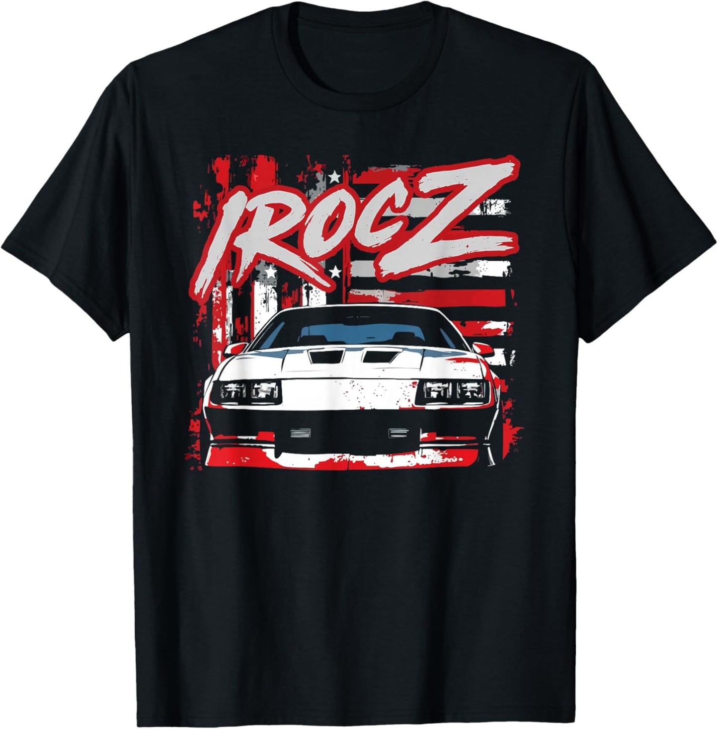 American Classic 1985 IROC Z Front Profile Shot USA Flag T-Shirt - T-Shirt | Black