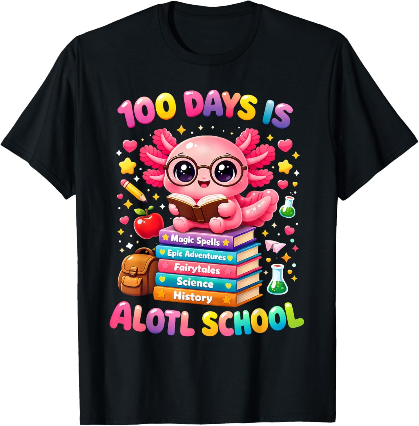 101 Days of School Axolotl Cute Kids Teacher Party T-Shirt - T-Shirt | Black