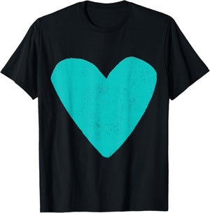 Love Heart Teal Turquoise Color Black T-Shirt - T-Shirt | Black