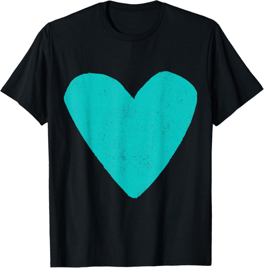 Love Heart Teal Turquoise Color Black T-Shirt - T-Shirt | Black