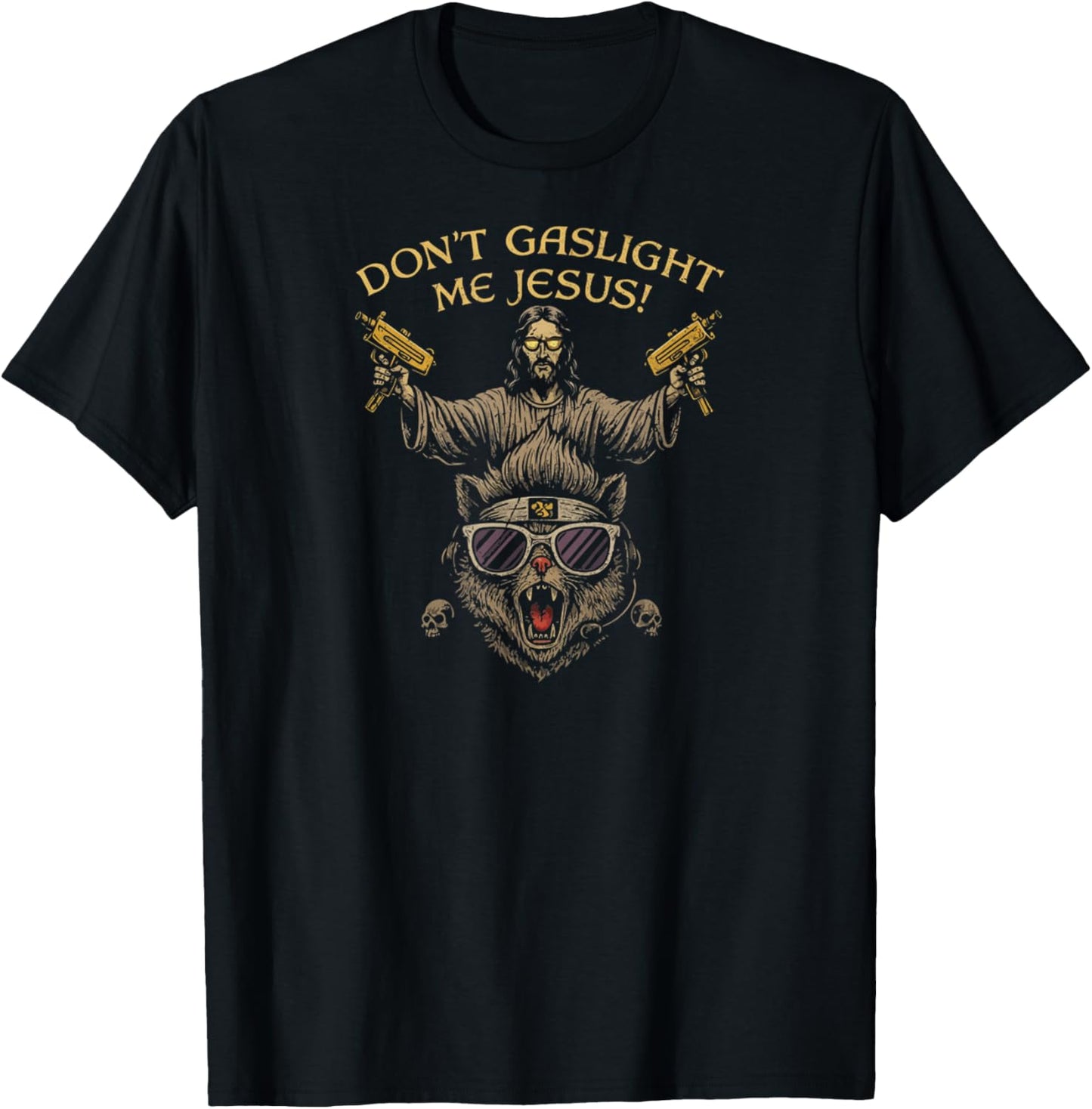 Don't Gaslight Me Jesus Funny Meme Design Christian and Cat T-Shirt - T-Shirt | Black