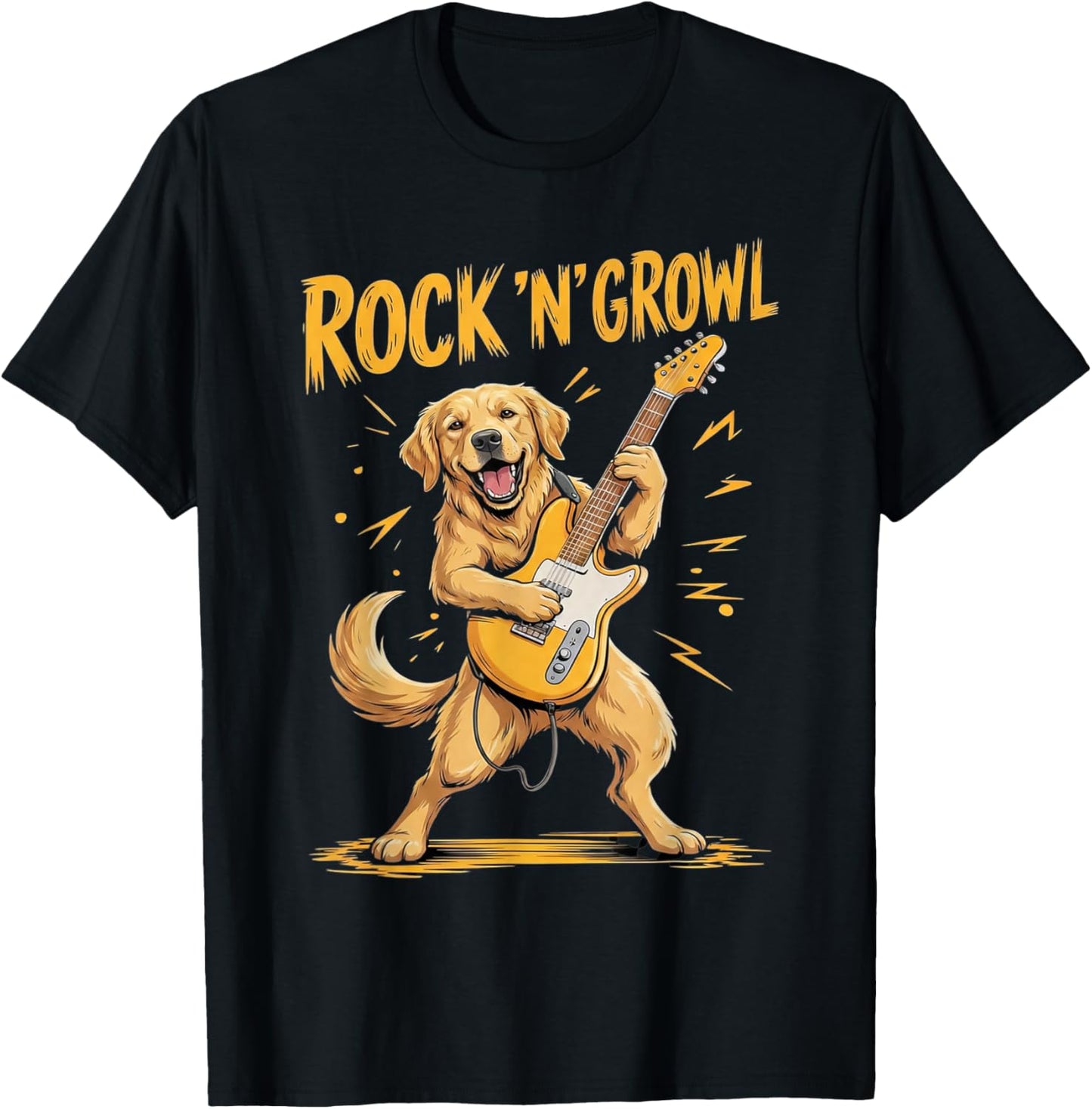 Funny Rock Music Golden Retriever Dog Playing Guitar T-Shirt - T-Shirt | Black