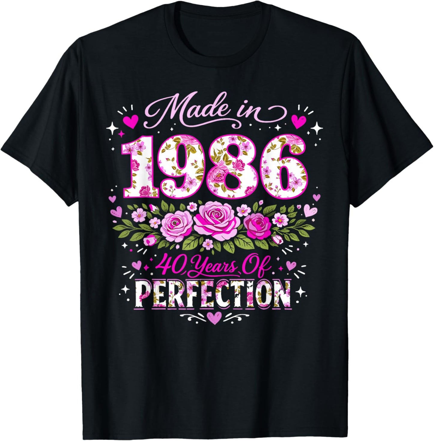 40 Year Old Made 1986 Floral 40th Birthday Women T-Shirt - T-Shirt | Black