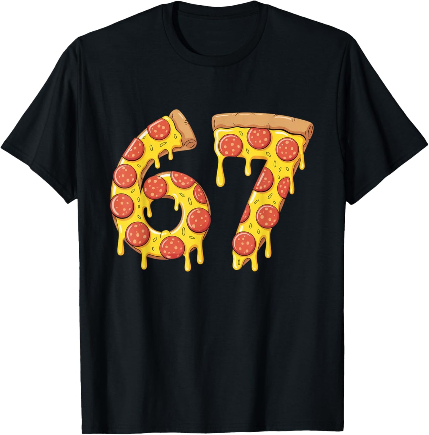 67 Pizza Meme Funny Six Seven Gen Alpha Slang Kids Design T-Shirt - T-Shirt | Black