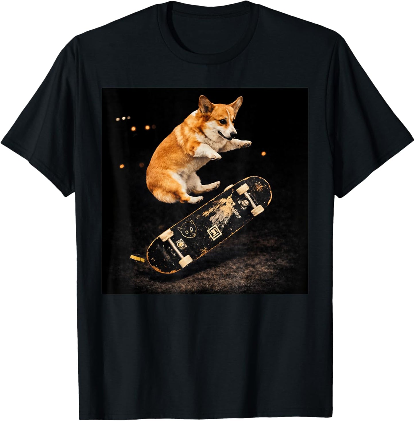 Corgi Skateboarding Funny Dog Street Style Dog Art T-Shirt - T-Shirt | Black