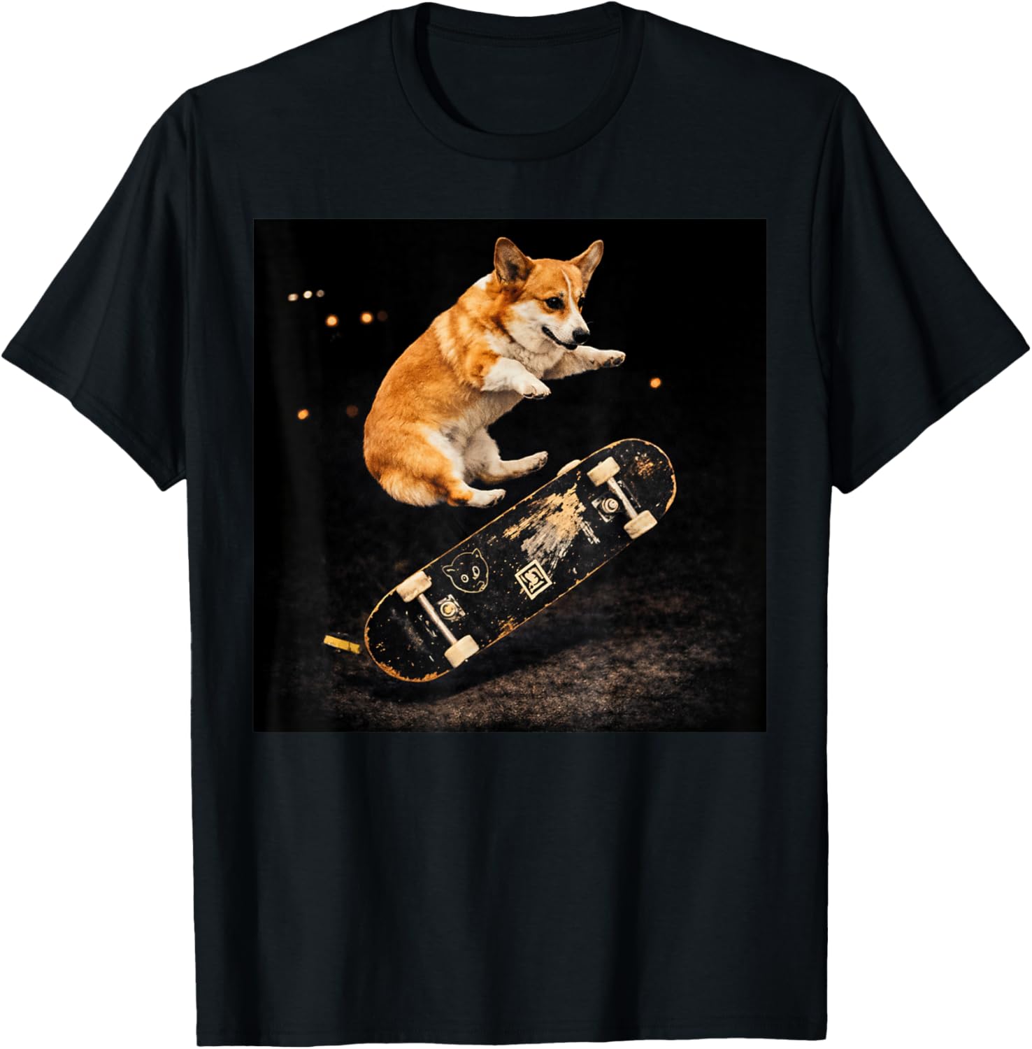 Corgi Skateboarding Funny Dog Street Style Dog Art T-Shirt - T-Shirt | Black