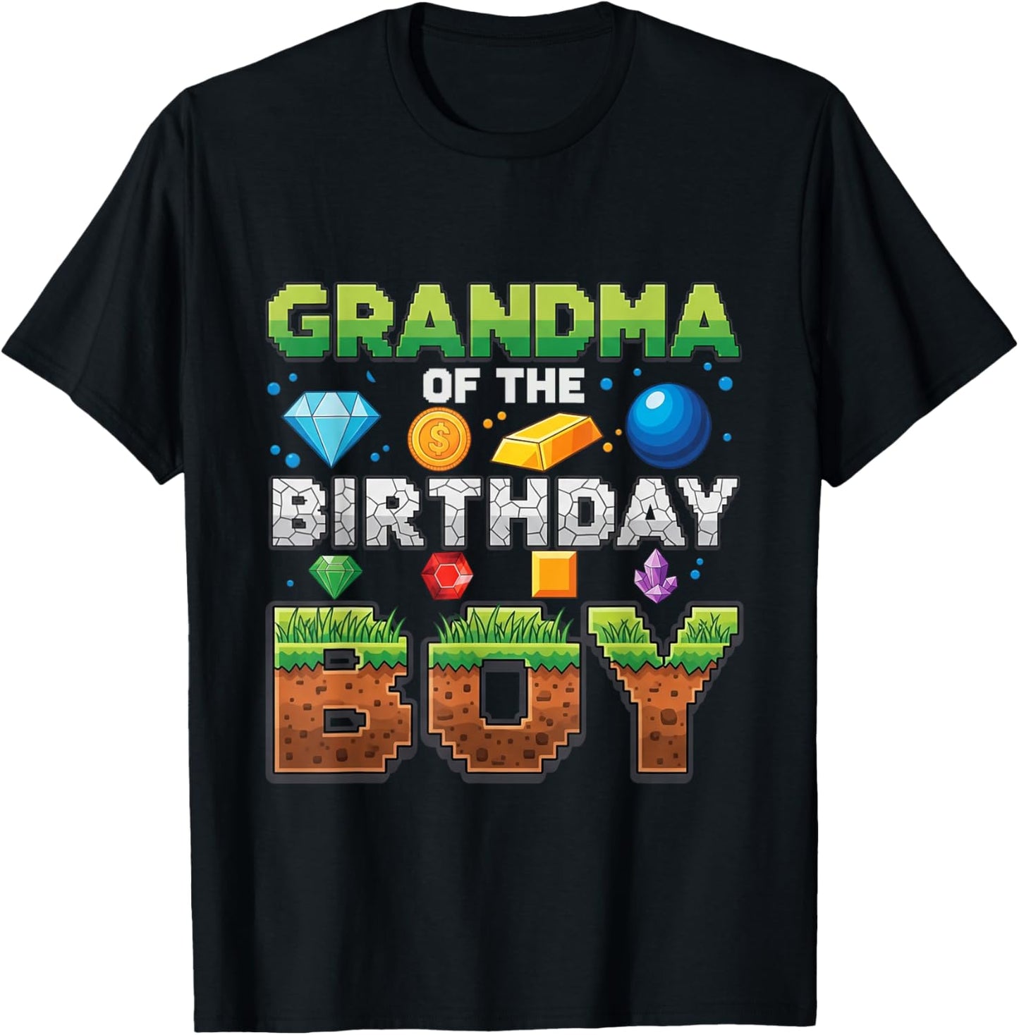Grandma of The Birthday Boy Game Pixel Number T-Shirt - T-Shirt | Black