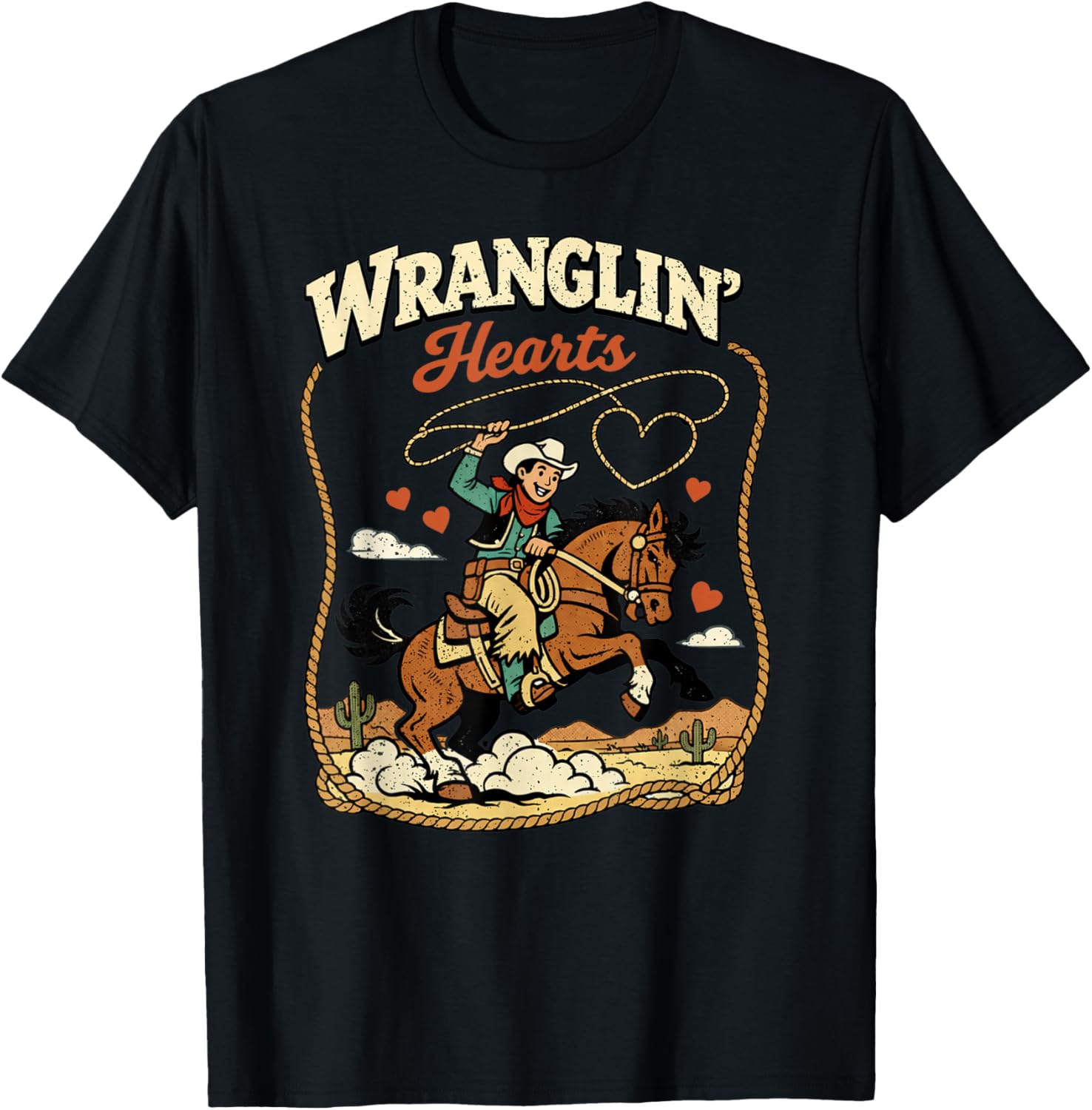 Wranglin Hearts Cowboy Western Valentine Boy Country Design T-Shirt - T-Shirt | Black