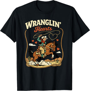 Wranglin Hearts Cowboy Western Valentine Boy Country Design T-Shirt - T-Shirt | Black