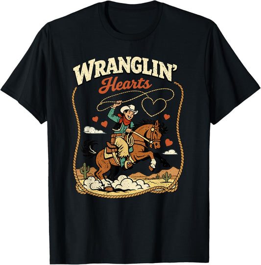 Wranglin Hearts Cowboy Western Valentine Boy Country Design T-Shirt - T-Shirt | Black