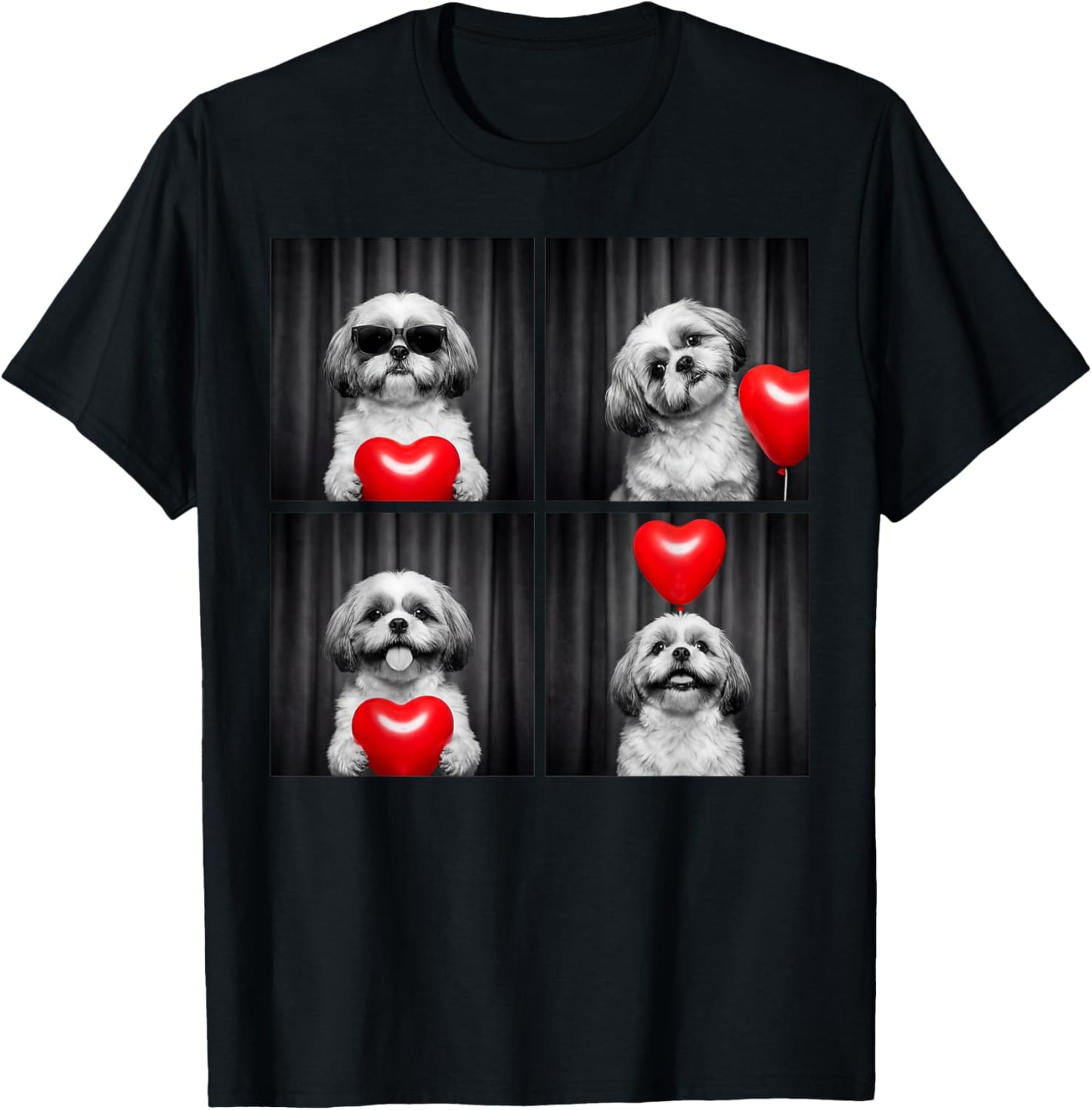Funny Shih Tzu Photobooth Dog Lover Design Valentines T-Shirt - T-Shirt | Black