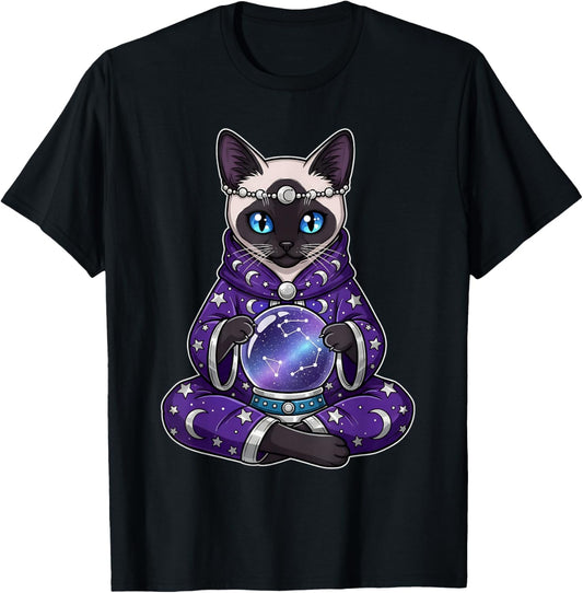 Celestial Cat Oracle Tarot Card Mystical Cats T-Shirt - T-Shirt | Black