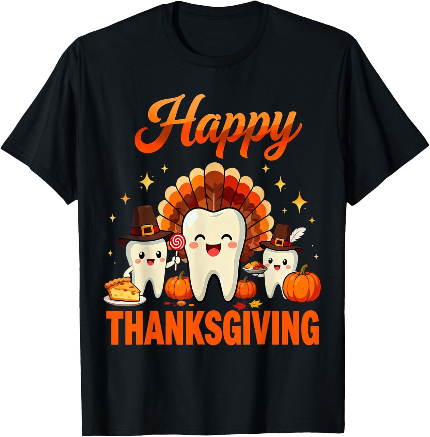 Funny Dental Turkey RDH Happy Thanksgiving Dentist Tooth T-Shirt - T-Shirt | Black