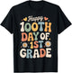 Happy 100th Day of 1st Grade Retro Hearts Flowers T-Shirt - T-Shirt | Black