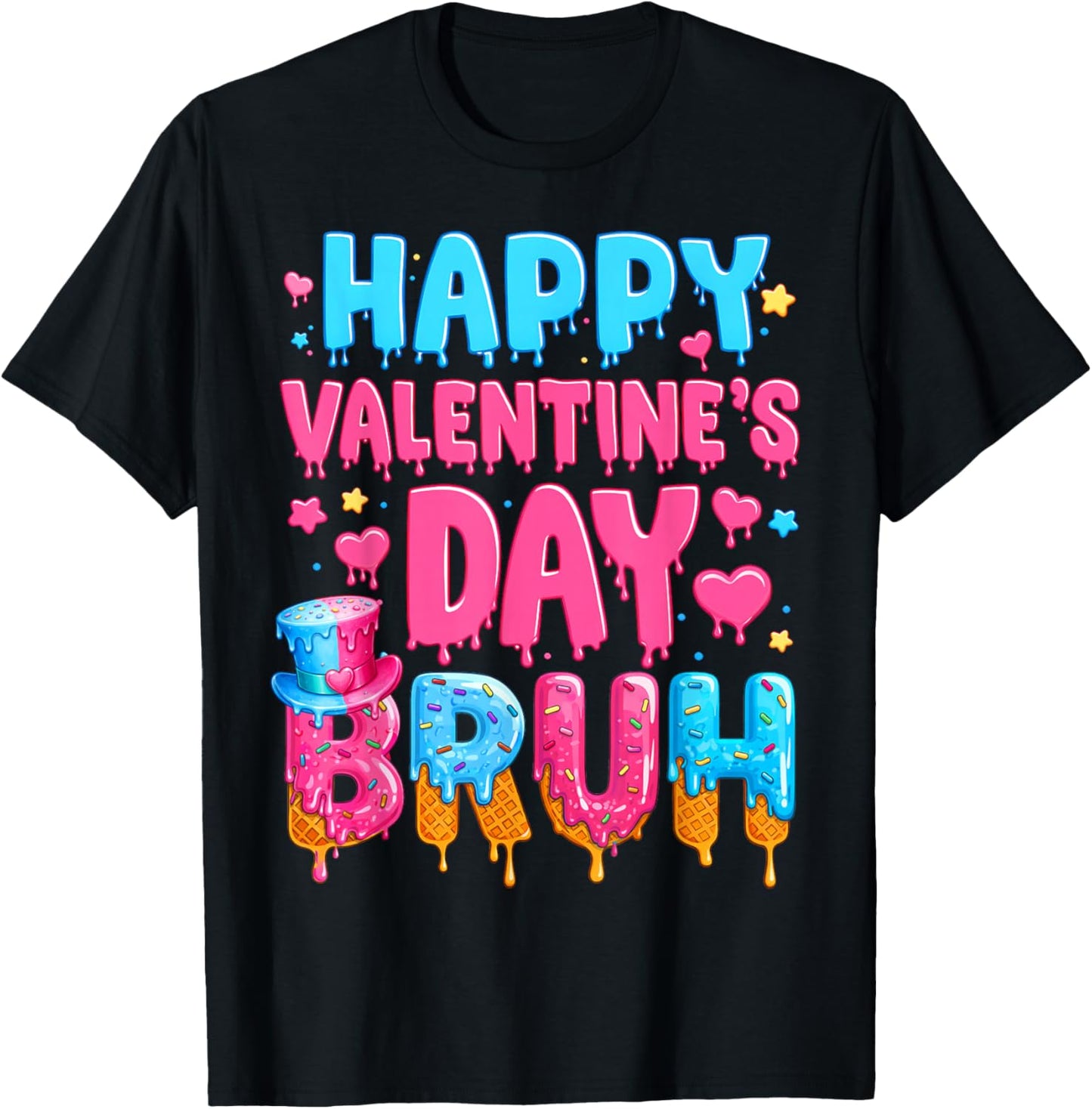 Happy Valentines Day Bruh Ice Cream Drip Valentine Kids Boys T-Shirt - T-Shirt | Black