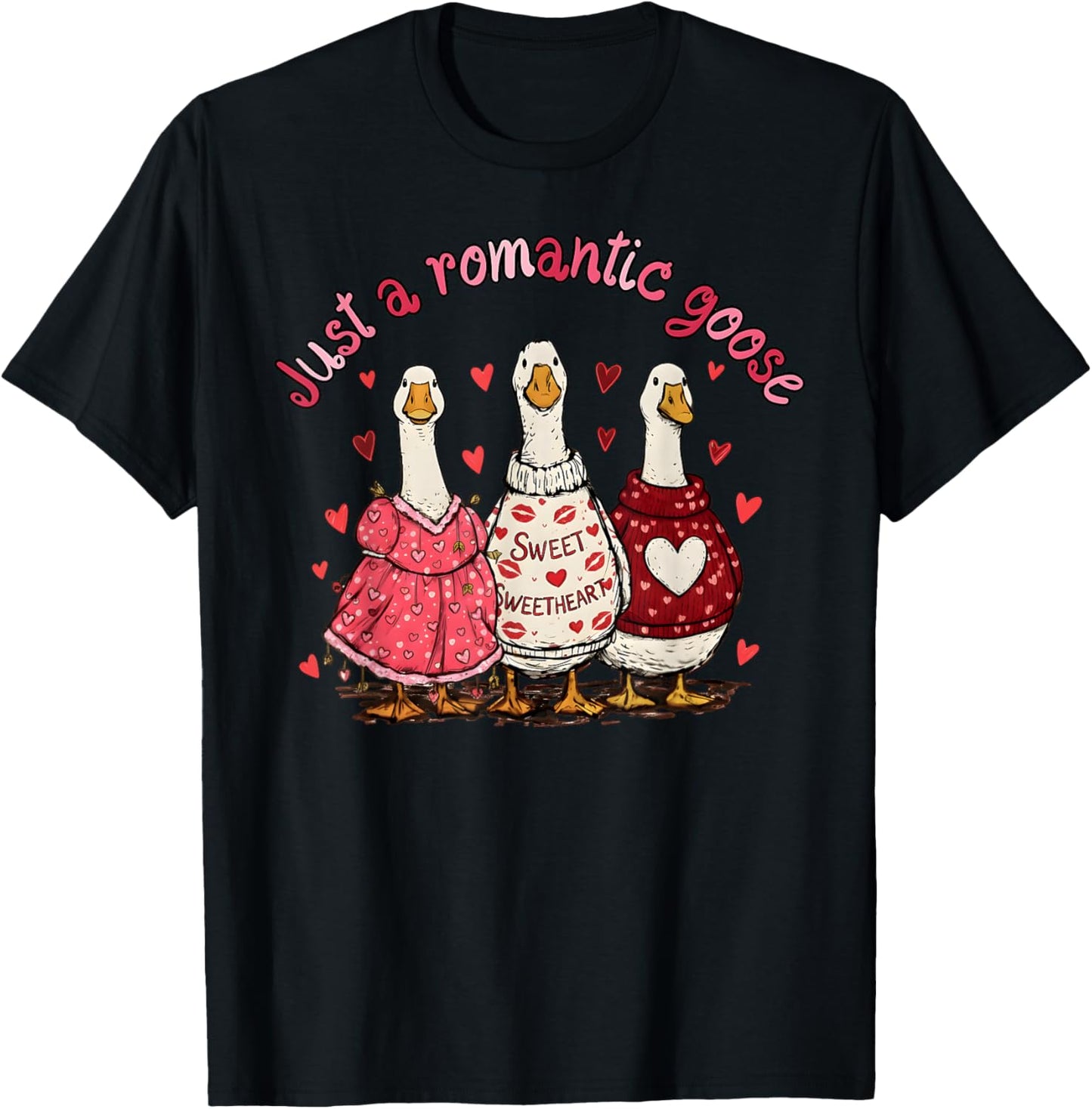 Funny Just A Romantic Silly Goose Heart Valentine Girl Women T-Shirt - T-Shirt | Black