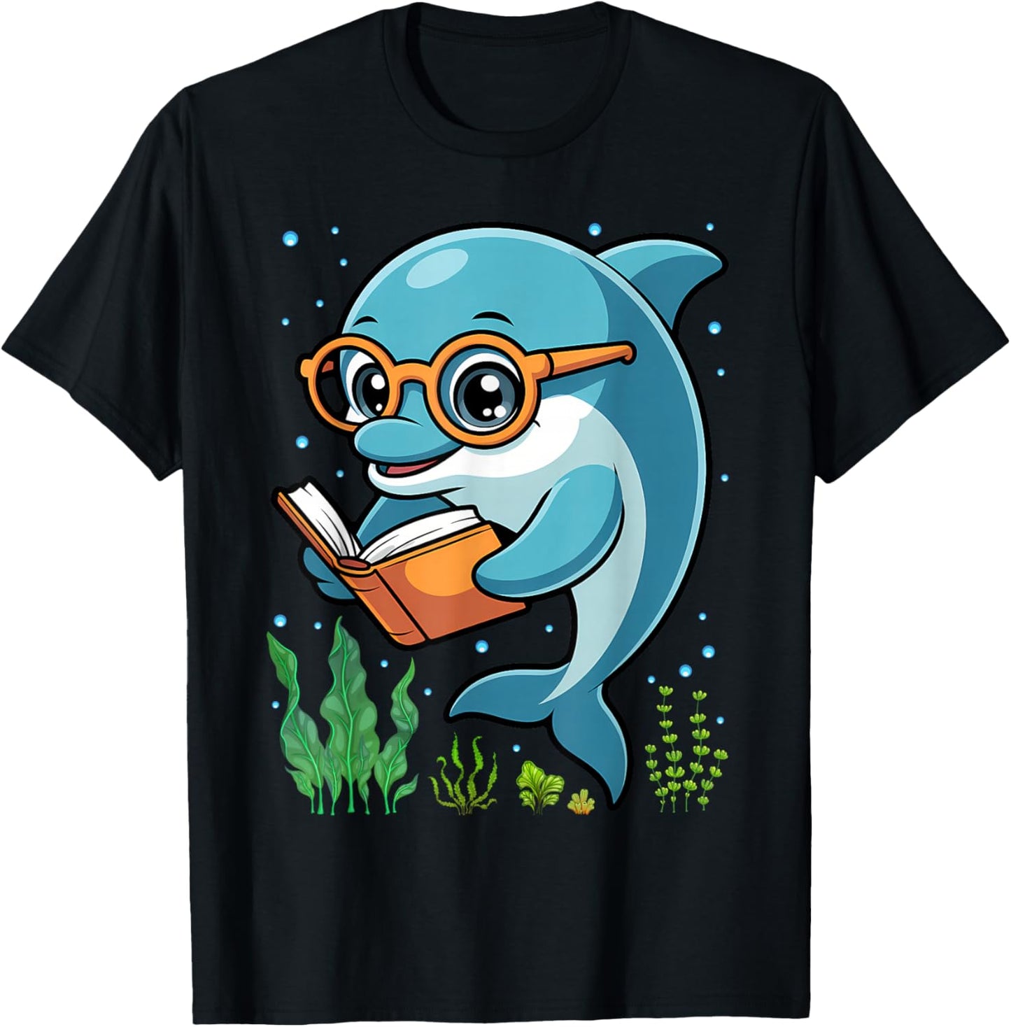 Dolphin Reading Book Matching Bookworm Librarian Books Lover T-Shirt - T-Shirt | Black