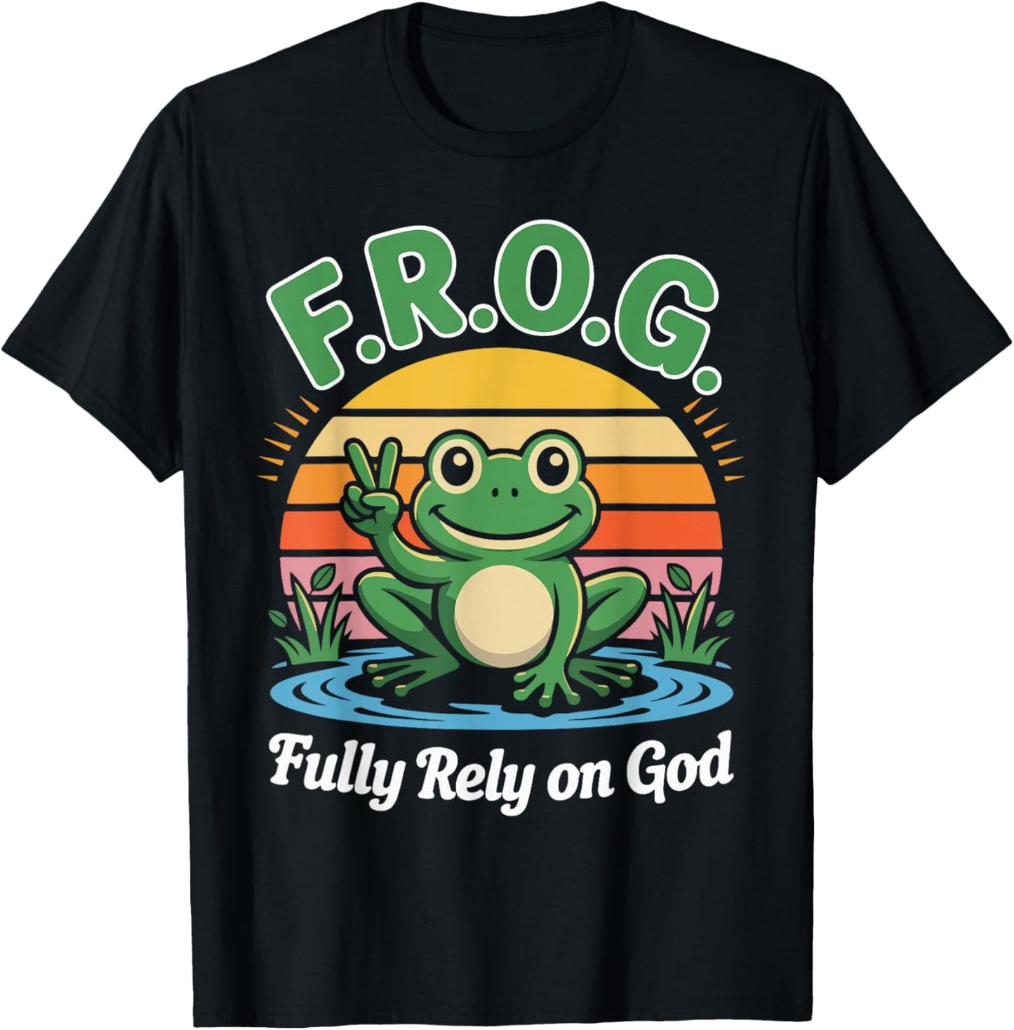 F.R.O.G. Fully Rely On God Peaceful Frog T-Shirt - T-Shirt | Black