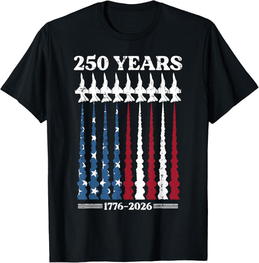 250 Years Jet Smoke US Flag 250th Anniversary Men Women Kids T-Shirt - T-Shirt | Black