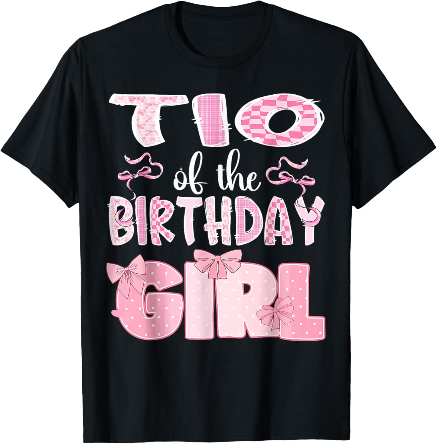 TIO of The Birthday Girl Family Pink Coquette Bow T-Shirt - T-Shirt | Black